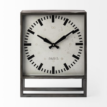 Diario Square Grey Metal Desk Table Clock with Simple White & Black face DI3661907